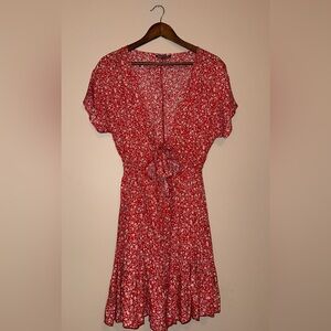 Shein size large keyhole tie front red flowy dress